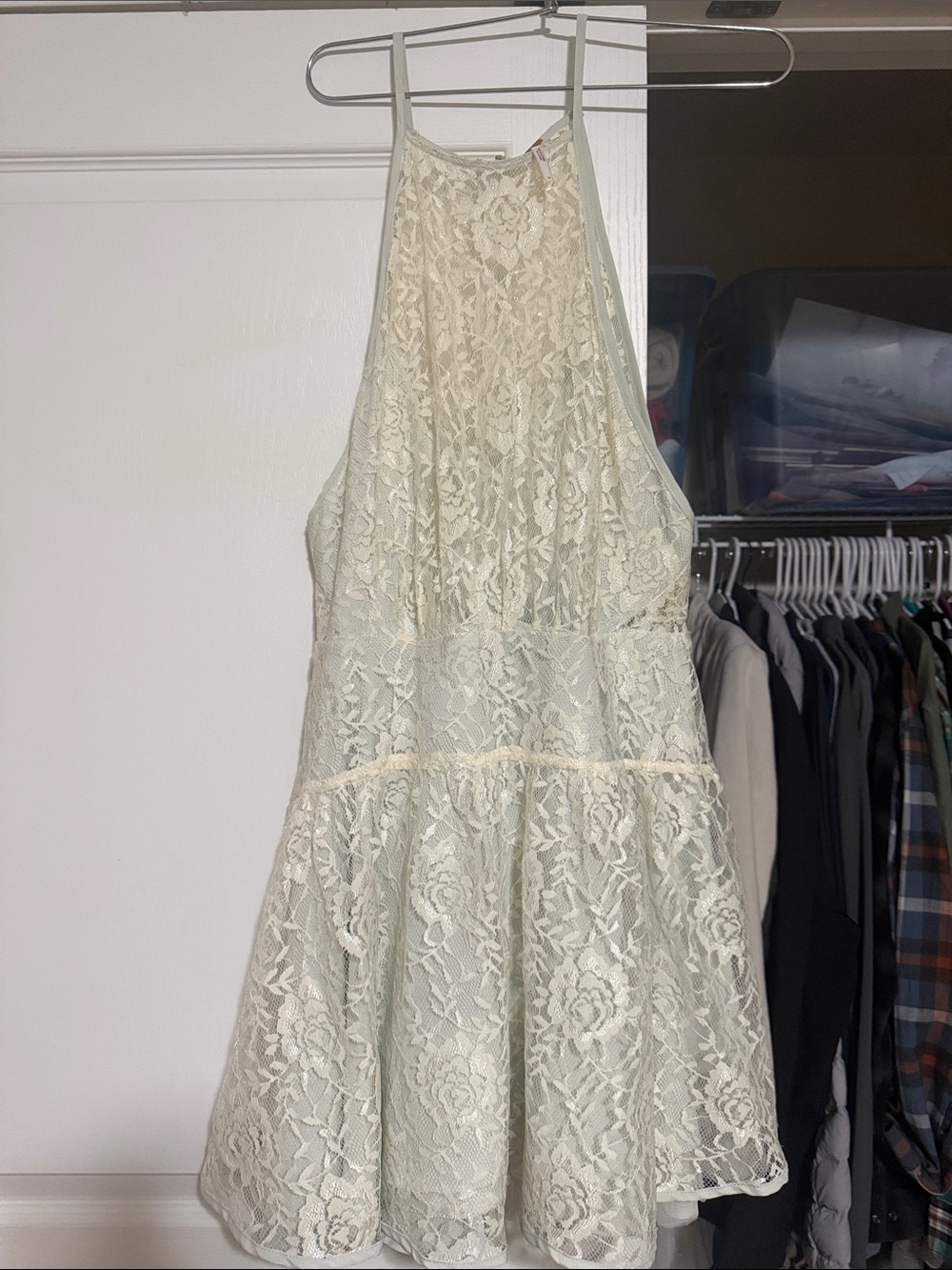 Free People Cream Lace Halter Mini Dress